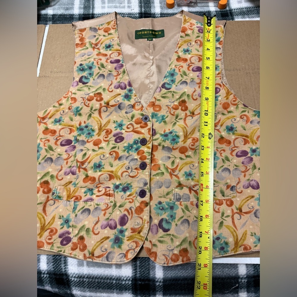 Vintage Countdown Corduroy Floral Print Vest Cottagecore Fairy Grunge Medium - Picture 4 of 7